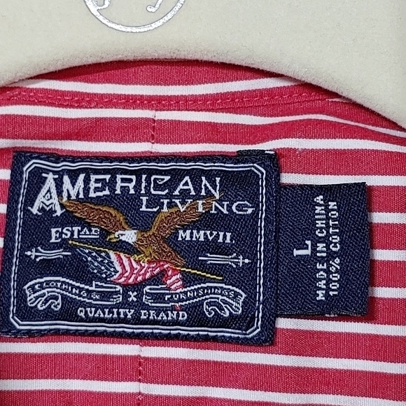 American Living Red Striped Classic Cotton Button Down Size Large - Picture 7 of 10